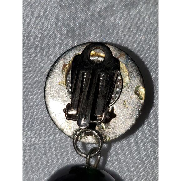 A Pair of Vintage Cobalt Blue Glass Dangle Drop Clip On Earrings Boho - Picture 9 of 12